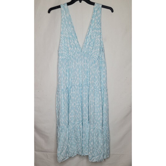 Relaxx by Exist Dresses & Skirts - Relaxx by Exist - Blue & White Abstract Tiered V-Neck Maxi Dress